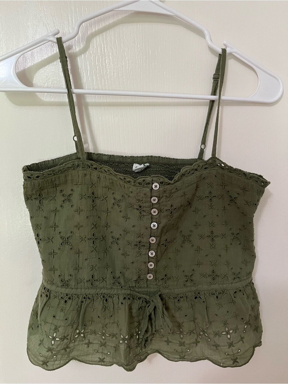 aerie Olive Green Eyelet Button-Front Spaghetti Strap Camisole